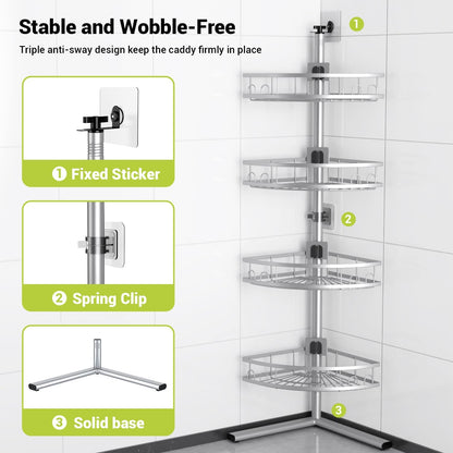 Aitatty Corner Shower Caddy Standing: 4-tier Rustproof Shower Organizer Shelf - Floor Shower Corner Shelf Rack Stand for Bathroom Black