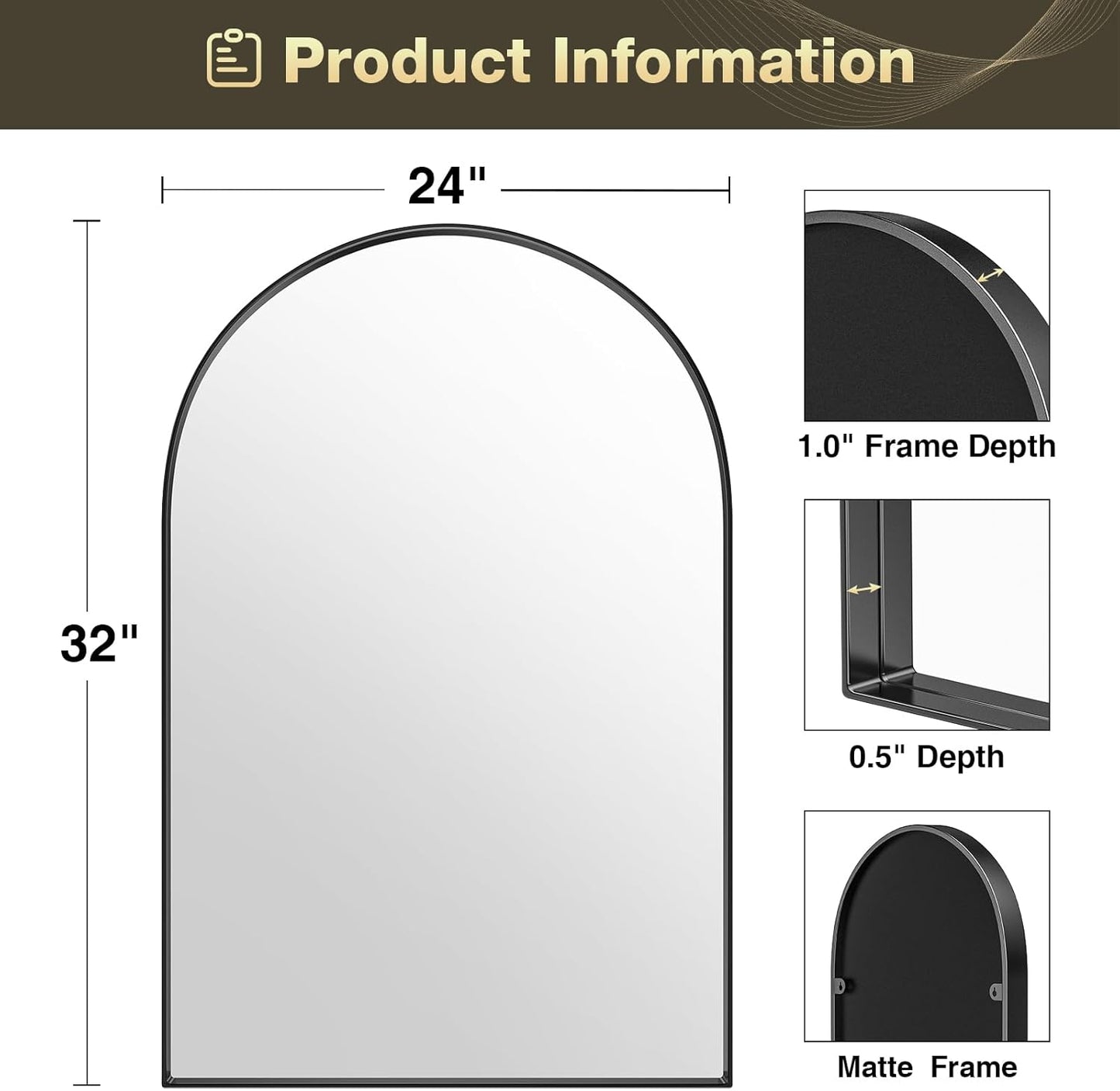 Brightify Arched Mirror, Arched Wall Mirror, 24 x 32 Inch Silver Arch Mirror, Metal Frame Silver Bathroom Mirror, Arched Top Bathroom Vanity Mirror for Living Room Bedroom Mantel Entryway Hallways