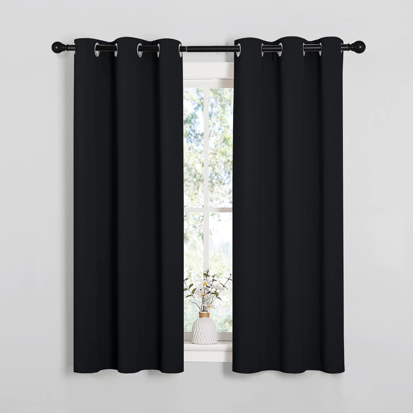 NICETOWN Halloween Pitch Black Solid Thermal Insulated Grommet Blackout Curtains/Drapes for Bedroom Window (2 Panels, 42 inches Wide by 63 inches Long, Black) - Colors E