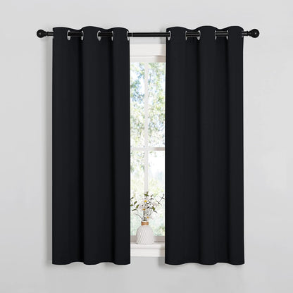 NICETOWN Halloween Pitch Black Solid Thermal Insulated Grommet Blackout Curtains/Drapes for Bedroom Window (2 Panels, 42 inches Wide by 63 inches Long, Black) - Colors E