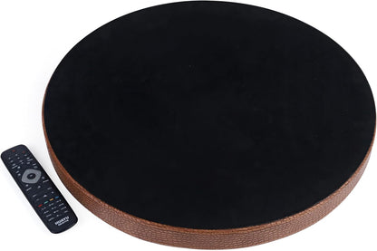 HofferRuffer Round Serving Tray 20'', Elegant Faux Leather Circle Ottoman Table Tray, Serve Tea Coffee Breakfast in Bedroom Living Room Kitchen (Brown)