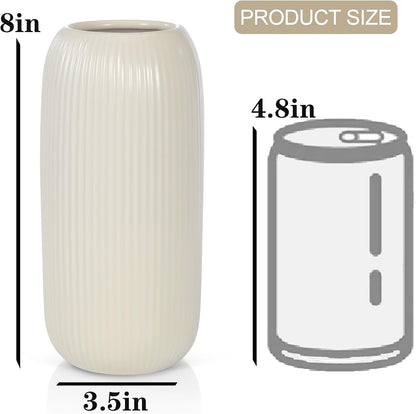 Ceramic Vase for Flowers – Modern Small Ribbed Textured Flower Vase for Home Decor, Pampas Grass, Decorative, Farmhouse, Coffee Table, Kitchen Centerpieces, Bookshelf and Home Living (White)