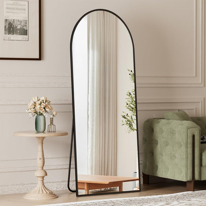 XRAMFY 56"x21" Arched Full Length Mirror Floor Mirrors with Aluminum Alloy Frame Free-Standing Wall Mounted Floor Mirrors or Large Dressing Mirror, Black Mirror Full Length