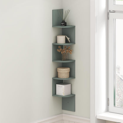 Furinno Rossi 5-Tier Wall Mount Floating Radial Corner Shelf, White