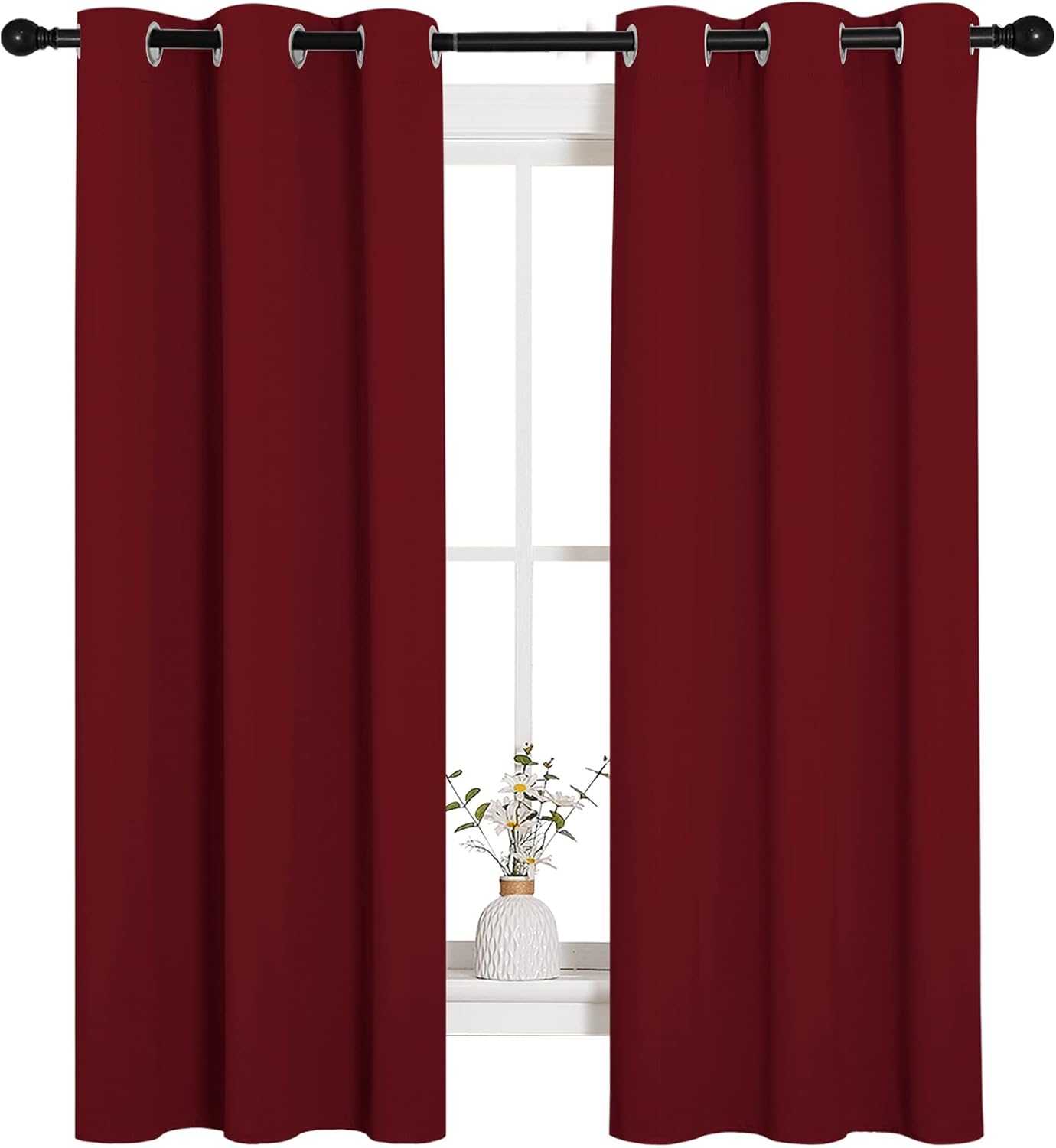 NICETOWN Halloween Pitch Black Solid Thermal Insulated Grommet Blackout Curtains/Drapes for Bedroom Window (2 Panels, 42 inches Wide by 63 inches Long, Black) - Colors A