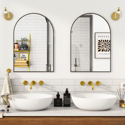 VooBang Arched Wall Mirror, 24 x 36 inch Arch Bathroom Mirror, Wall Mounted Vanity Mirror with Arch Metal Frame, Modern Bathroom Vanity Mirror for Bedroom, Living Room, Hanging or Leaning, Black