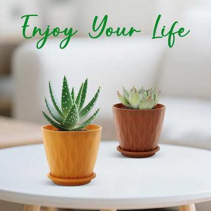 YNNICO 6 inch Plant Pots, 5 Pack Flower Pots Outdoor Indoor, Planters with Drainage Holes and Tray Saucers（Multicolor）