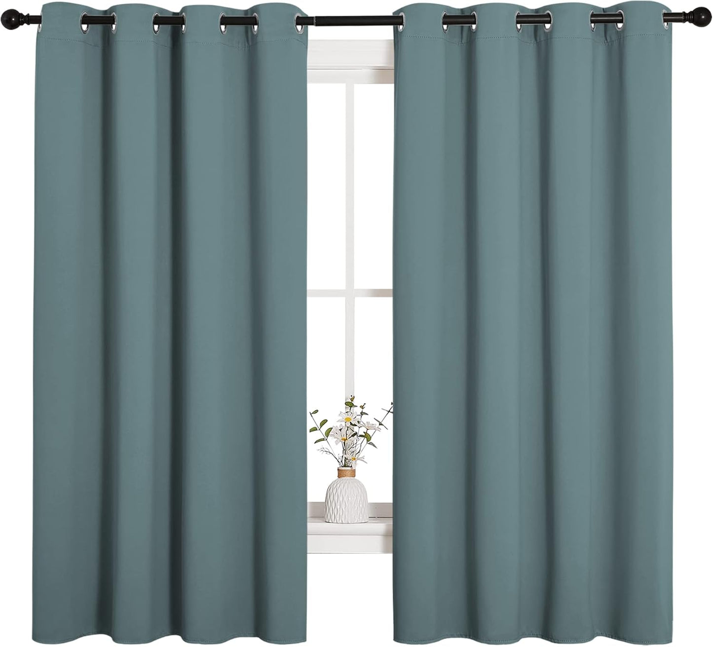 NICETOWN Halloween Pitch Black Solid Thermal Insulated Grommet Blackout Curtains/Drapes for Bedroom Window (2 Panels, 42 inches Wide by 63 inches Long, Black) - Colors C