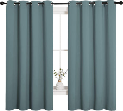 NICETOWN Halloween Pitch Black Solid Thermal Insulated Grommet Blackout Curtains/Drapes for Bedroom Window (2 Panels, 42 inches Wide by 63 inches Long, Black) - Colors C