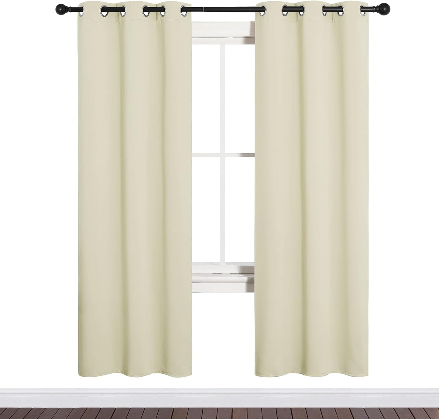 NICETOWN Halloween Pitch Black Solid Thermal Insulated Grommet Blackout Curtains/Drapes for Bedroom Window (2 Panels, 42 inches Wide by 63 inches Long, Black) - Colors C