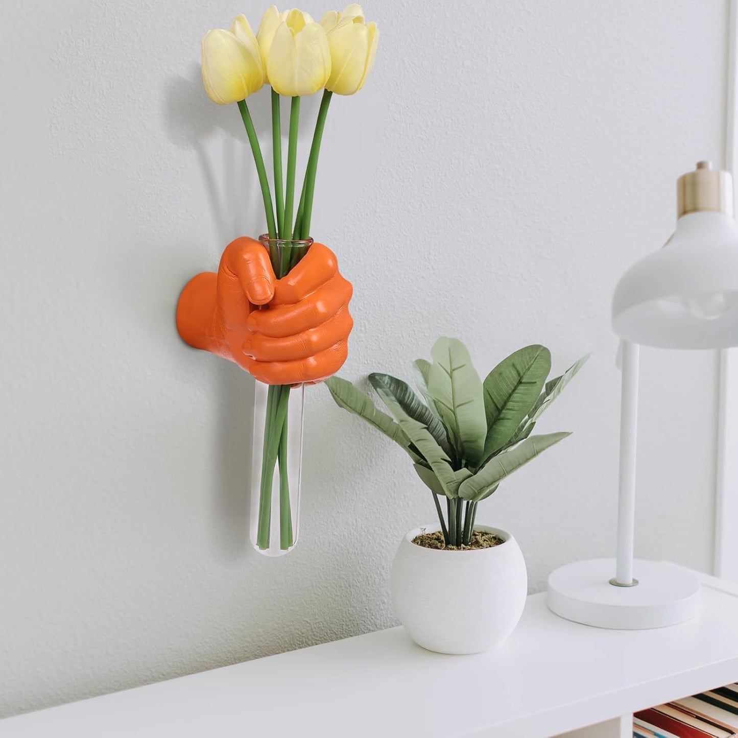 Gold Wall Sculptures, Hand Vases Home Decor, Wall Mount Art Sculpture, Unique Wall Art Statue, Funky Flower Vase Decorations, Modern Eclectic Hanging Decor,Glass Test Tube Vase