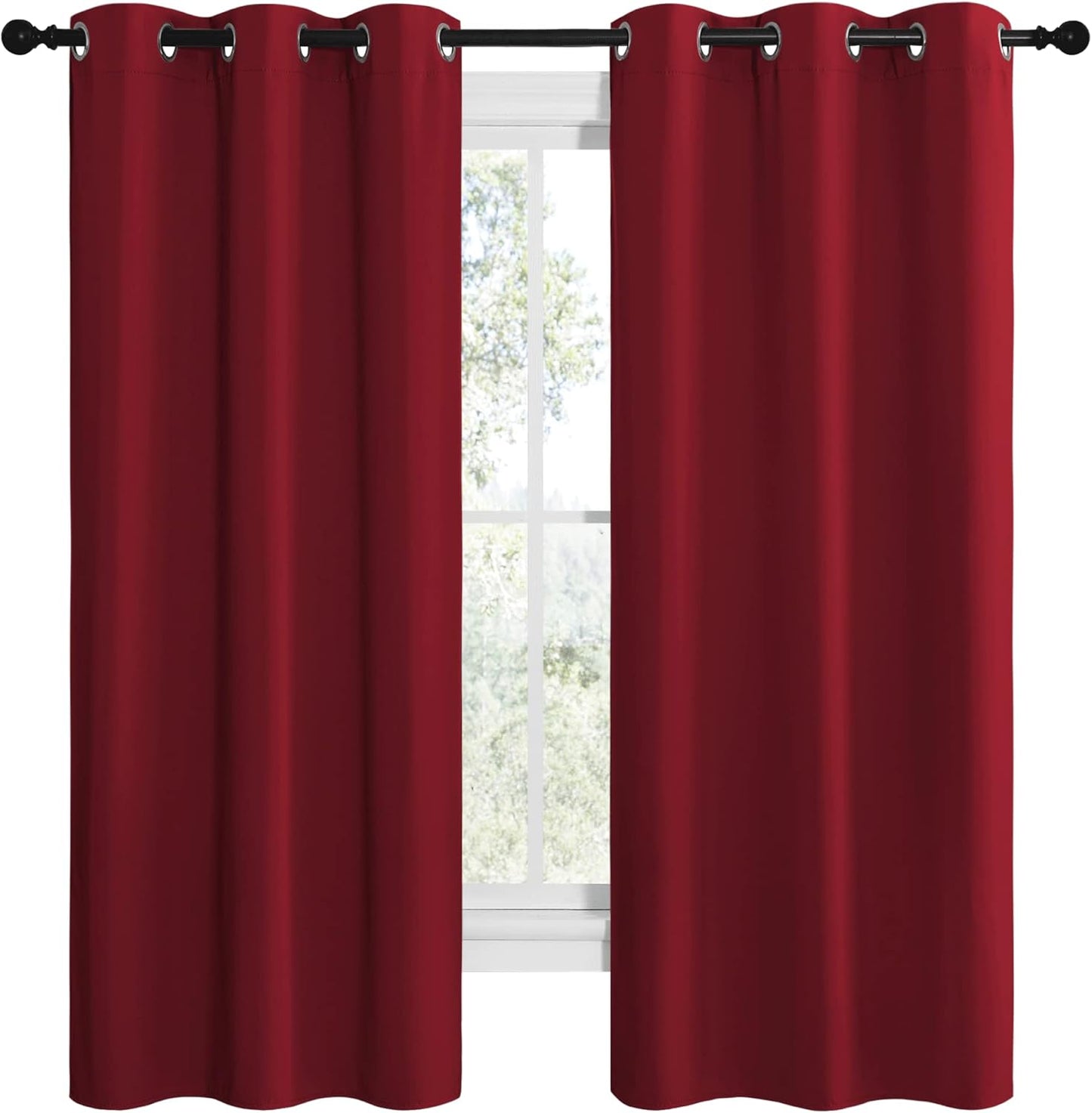 NICETOWN Halloween Pitch Black Solid Thermal Insulated Grommet Blackout Curtains/Drapes for Bedroom Window (2 Panels, 42 inches Wide by 63 inches Long, Black) - Colors A