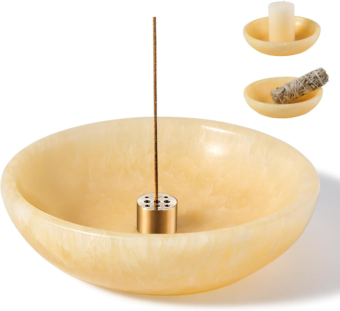 Koville Natural Marble Incense Holder, Incense Holder for Sticks with 9 Holes, Handmade Incense Burner Ash Catcher for Meditation Yoga SPA, Balsam Fir/Palo Santo/Sage/Cone (Green)