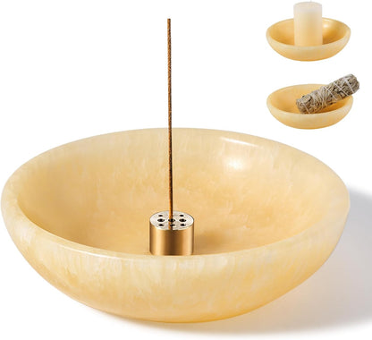 Koville Natural Marble Incense Holder, Incense Holder for Sticks with 9 Holes, Handmade Incense Burner Ash Catcher for Meditation Yoga SPA, Balsam Fir/Palo Santo/Sage/Cone (Green)