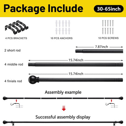 2 Pack Black Curtain Rods for Windows 28 to 48 inch, 5/8 inch Small Cafe Window Curtain Rods, Short Drapery Rod for Bedroom Kitchen (Size：30-50 Inch, Matte Black)