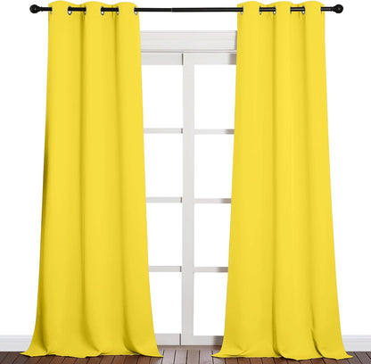 NICETOWN Halloween Pitch Black Solid Thermal Insulated Grommet Blackout Curtains/Drapes for Bedroom Window (2 Panels, 42 inches Wide by 63 inches Long, Black) - Colors C