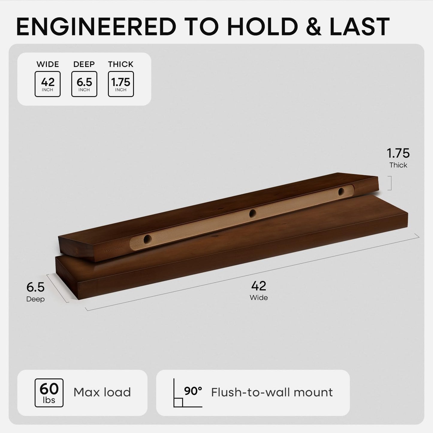 Homeforia 24 inch Natural Floating Shelf, High End Solid Real Wood 24inch Small Floating Shelves for Wall Mounted, Natural Wooden Floating Shelves, Heavy Duty Bracket, 24 X 6.5 X 1.75 in, Set of 2