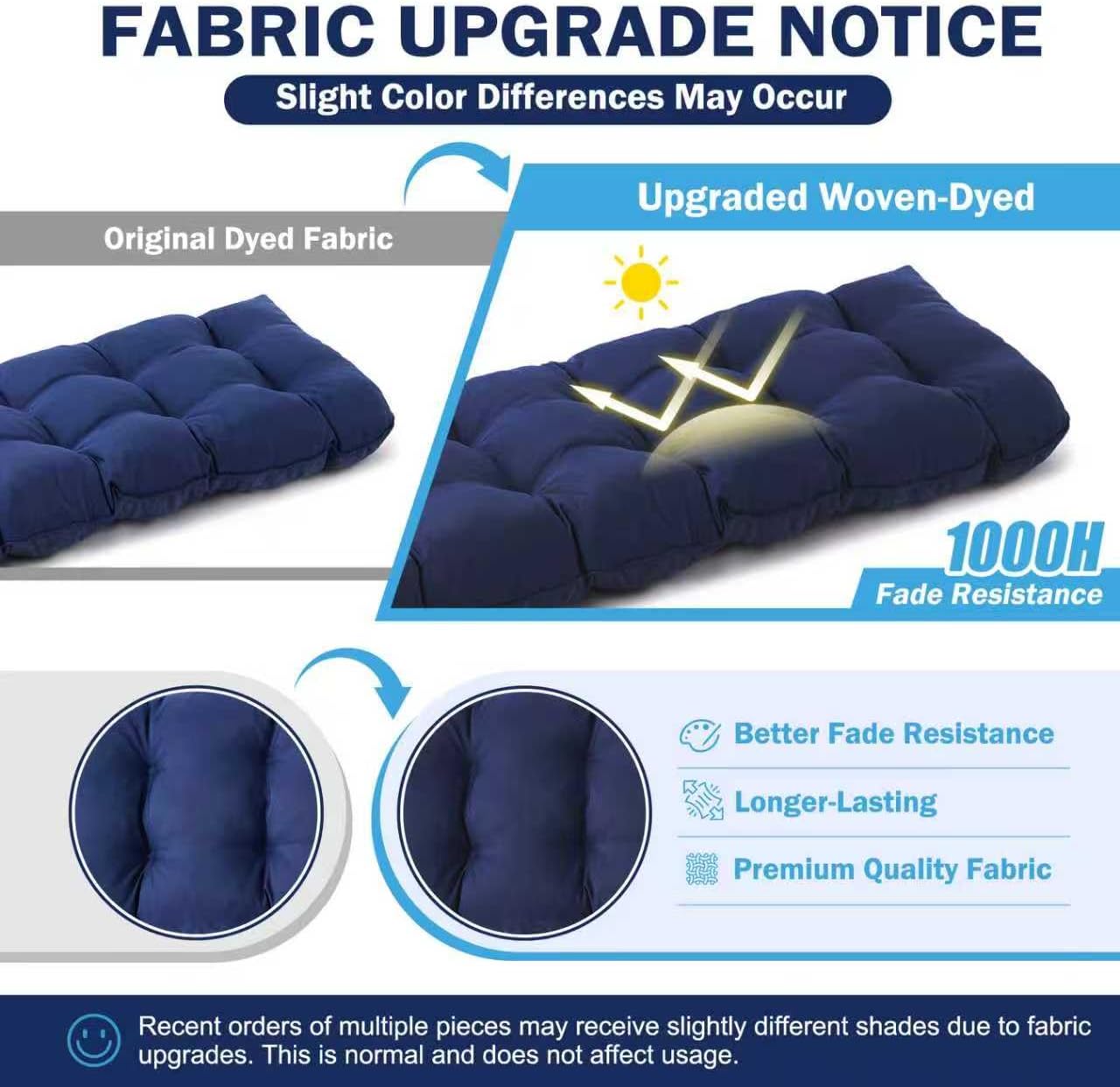 IPYNBAP Outdoor Bench Cushion, 48x18x5 Inch, Waterproof Bench Cushion for Outdoor/Indoor Furniture, Tufted Patio Bench Seat Cushion, Fade Resistant Outdoor Cushions for Porch Swing Couch, Navy Blue