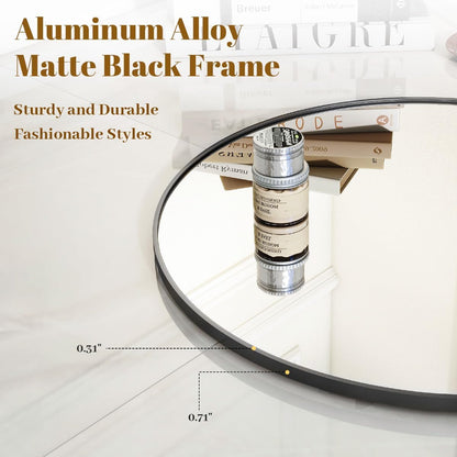 VooBang Large Black Round Bathroom Mirror, 48 inch Circle Wall Mounted Hanging Mirror with Simple Modern Circular Metal Frame for Hallway, Entryway, Living Room, Black Frame
