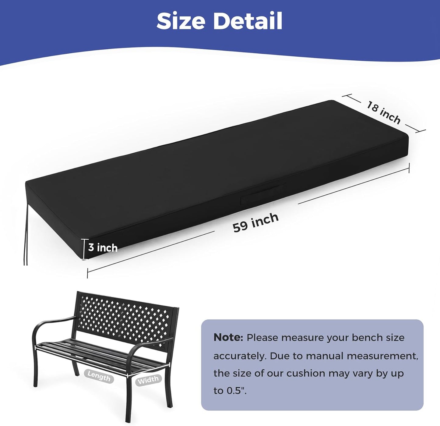 IPYNBAP Outdoor Bench Cushions for Outdoor Furniture, 48x18x3 Inch, Waterproof Bench Pillow, Fade Resistant Long Bench Seat Pads for Garden, Indoor, Porch Swing, Navy Blue