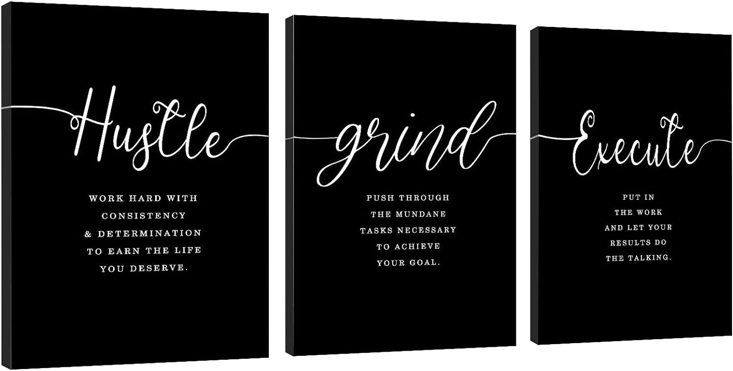 Inspirational Canvas Painting Wall Art -EPHANY ART,Mindset Quotes Prints, Success Framed Entrepreneur Poster Positive Quotes Wall Poster for Home Office Workplace (M-3pcs,12x16inchx3pcs)