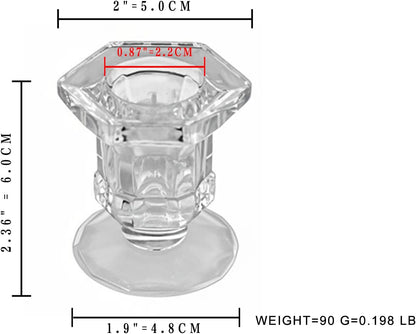 Candlestick Holders - 6 Pack Glass Candlestick Holders, 2.36" Height Clear Taper Candle Holders for Candlesticks, Small Centerpiece for Wedding, Festival, Party Decor (6, Clear)