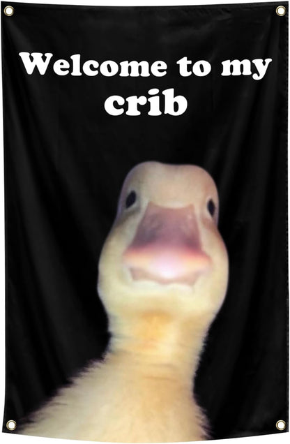 ILINJAU Welcome To My Crib Flag Funny Duck Tapestry 2x3Ft Indoor Outdoor Wall Art Tapestry for Bedroom Teens Room Decoration Living Room Bedroom