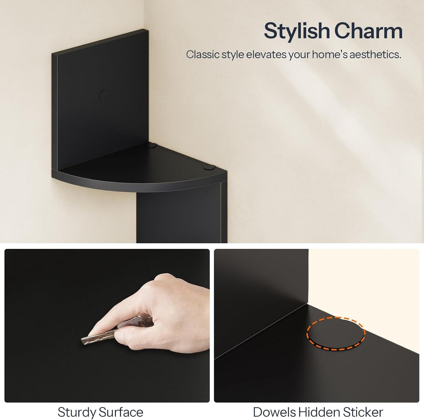 HOOBRO Corner Shelf Wall-Mounted, Set of 2 Floating Corner Shelves for Wall, 4-Tier Corner Bookshelves for Living Room, Bedroom, Bathroom, Home Office, Black BK25BJP201