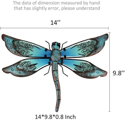 LIFFY Metal Dragonfly Wall Decor Handmade - Outdoor Metal Wall Art Decor for Patio Garden Fence Living Room, Bedroom, Dragonfly Gifts