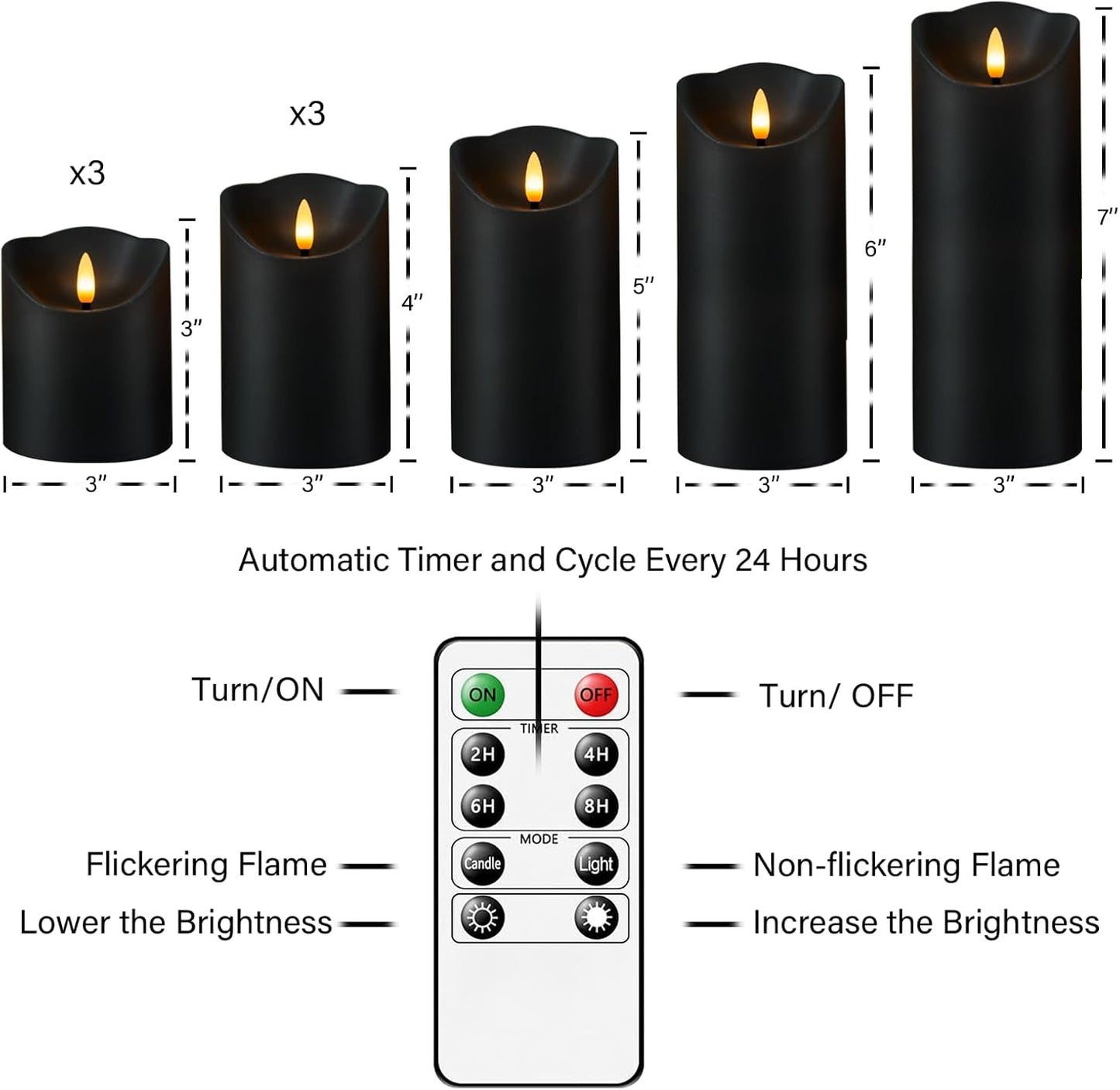 Nimiko Flameless Candles with Remote, Battery Operated Flickering Flameless Candles, LED Candles with Timer 2/4/6/8H, with Realistic LED Candles Set of 9 (D3 x H 3" 4" 5" 6" 7") (Ivory)