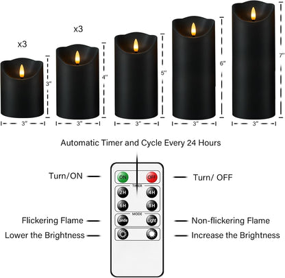 Nimiko Flameless Candles with Remote, Battery Operated Flickering Flameless Candles, LED Candles with Timer 2/4/6/8H, with Realistic LED Candles Set of 9 (D3 x H 3" 4" 5" 6" 7") (Ivory)