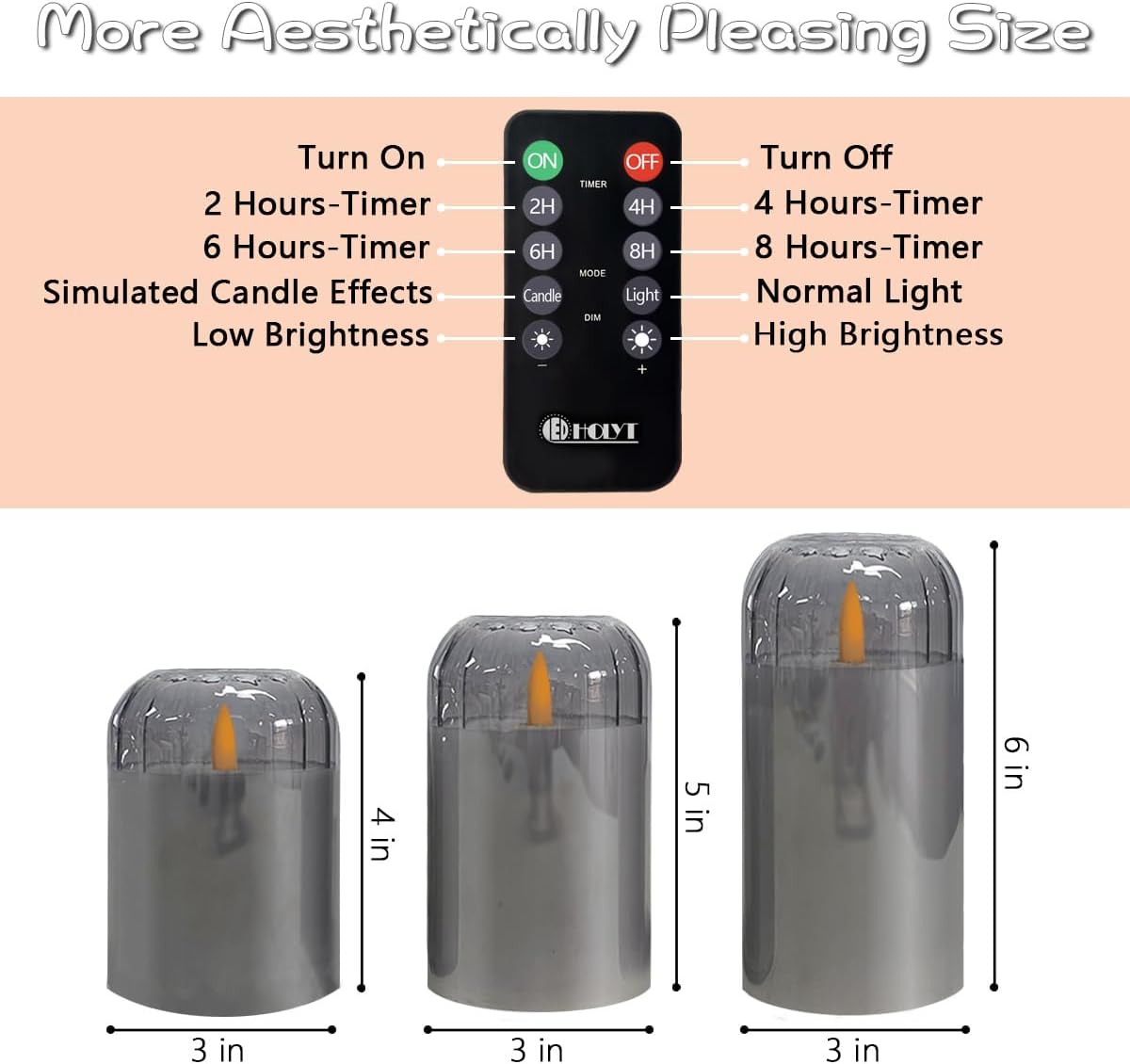 Rechargeable Flameless Glass Pillar Candles–Gifts for Women,–Set of 3, Realistic Flickering LED Light,Remote & Timer, Ideal for Living Room, Bedroom & Festival Wedding Home Party Decor