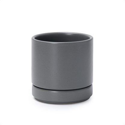 D'vine Dev 6.5 Inch Ceramic Planter Pot with Drainage Hole and Saucer, Indoor Cylinder Round Planter Pot, Olive, 94-O-C-J