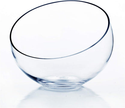 WGVI Clear Slant Cut Bowl Glass Vase, Glass Terrarium, Candy Dish, Glassware, Slant Open: 7". Height: 6" x 2.7". Base: 4" (1 Piece)