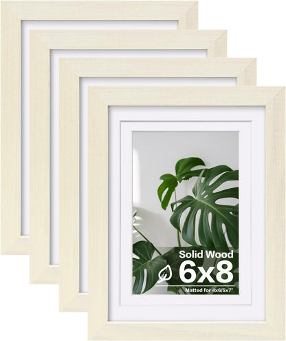 Egofine 8x10 Picture Frames Set of 4, Made of Solid Wood Covered by Plexiglass 4x6 and 5x7 with Mat or 8x10 without Mat, for Table Top Display and Wall Mounting Photo Frame Black