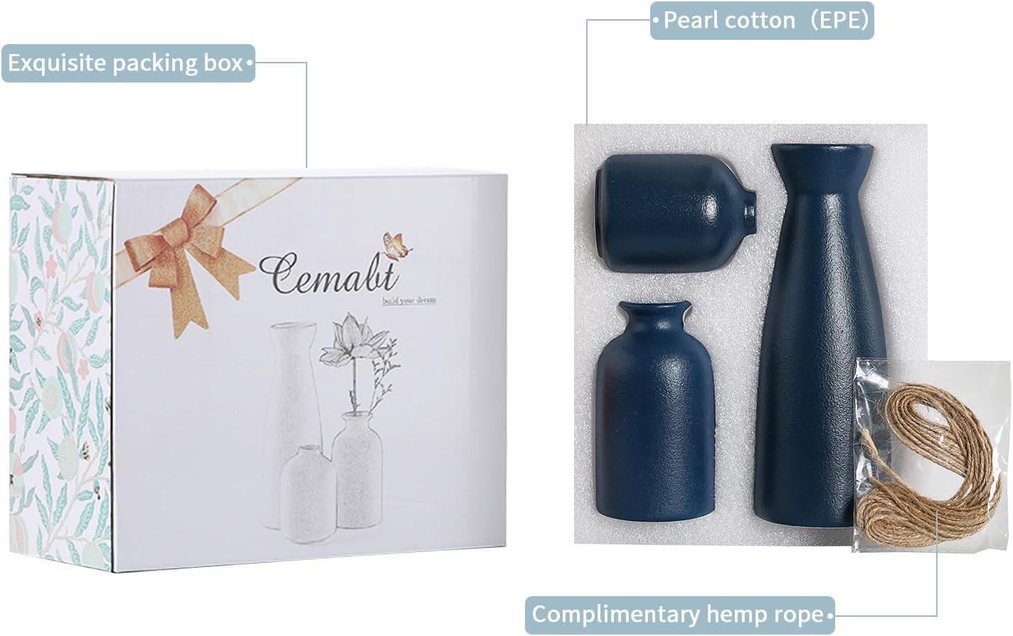 CEMABT Beige Ceramic vase Set-3 Small Flower vases for Decor,Modern Boho Farmhouse Home Decor,Decorative vase for Pampas Grass&Dried Flowers,idea Shelf,Table,Bookshelf ，Entryway- Distressed