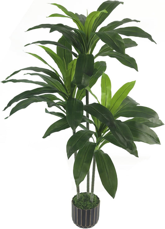 Artificial Plants Indoor - 4ft Artificial Dracaena Tree - Fake Tree Realistic Fake Indoor Plant with Zero Maintenance Leaves - Faux Plants Indoor for Home Decor, Large Artificial Plants Indoor