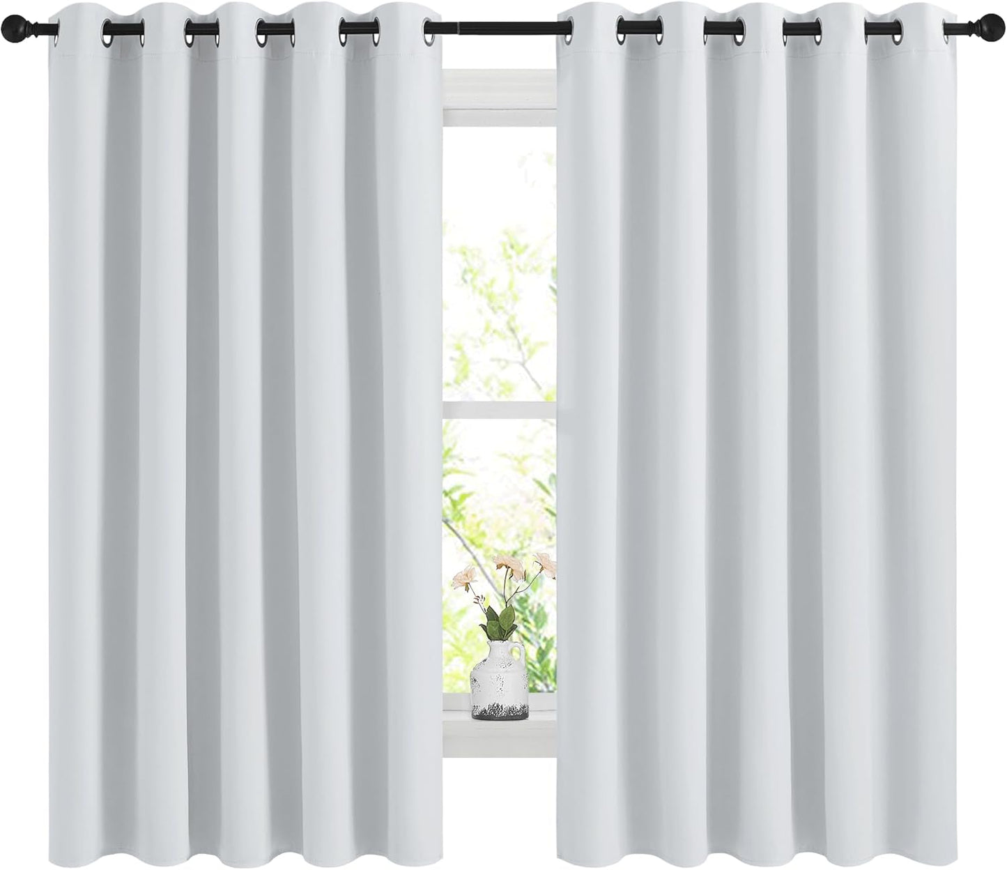 NICETOWN Halloween Pitch Black Solid Thermal Insulated Grommet Blackout Curtains/Drapes for Bedroom Window (2 Panels, 42 inches Wide by 63 inches Long, Black) - Colors D