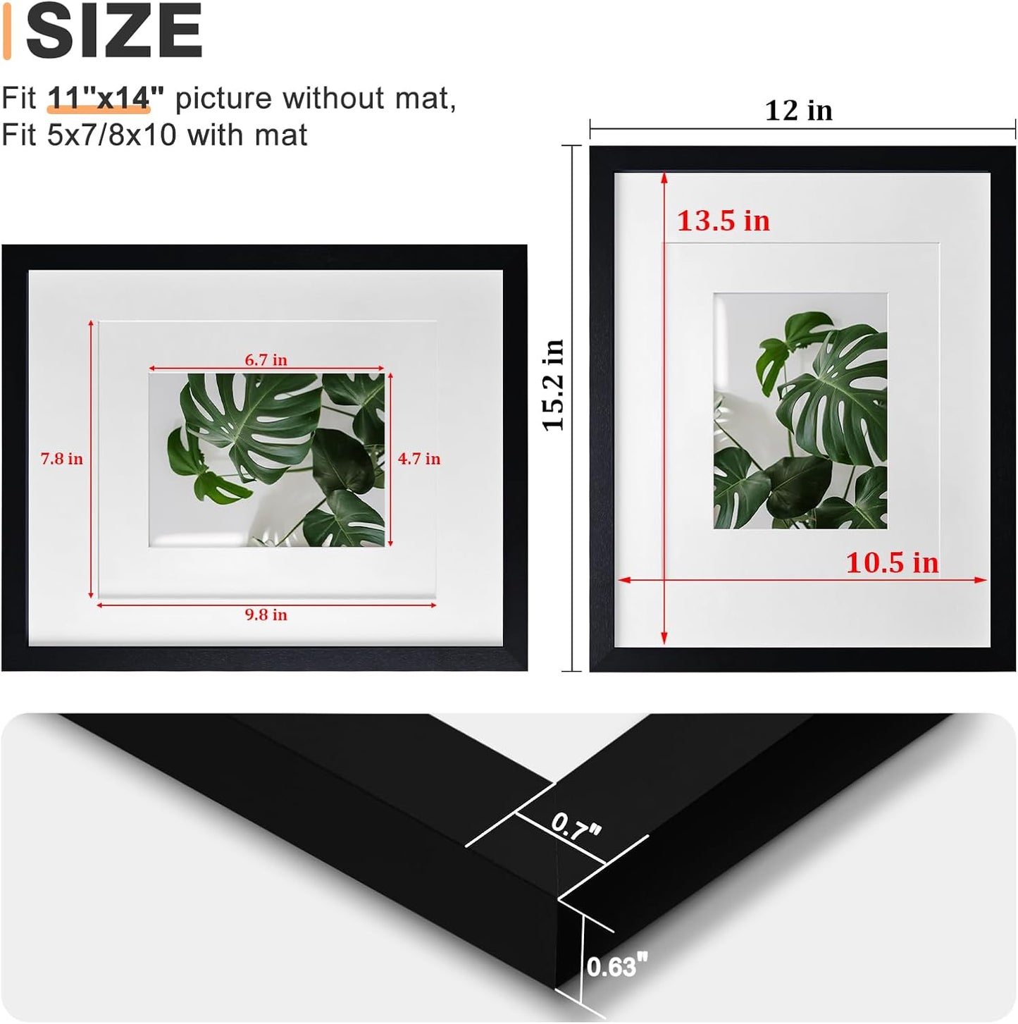 Egofine 8x10 Picture Frames Set of 4, Made of Solid Wood Covered by Plexiglass 4x6 and 5x7 with Mat or 8x10 without Mat, for Table Top Display and Wall Mounting Photo Frame Black