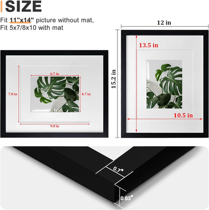 Egofine 8x10 Picture Frames Set of 4, Made of Solid Wood Covered by Plexiglass 4x6 and 5x7 with Mat or 8x10 without Mat, for Table Top Display and Wall Mounting Photo Frame Black