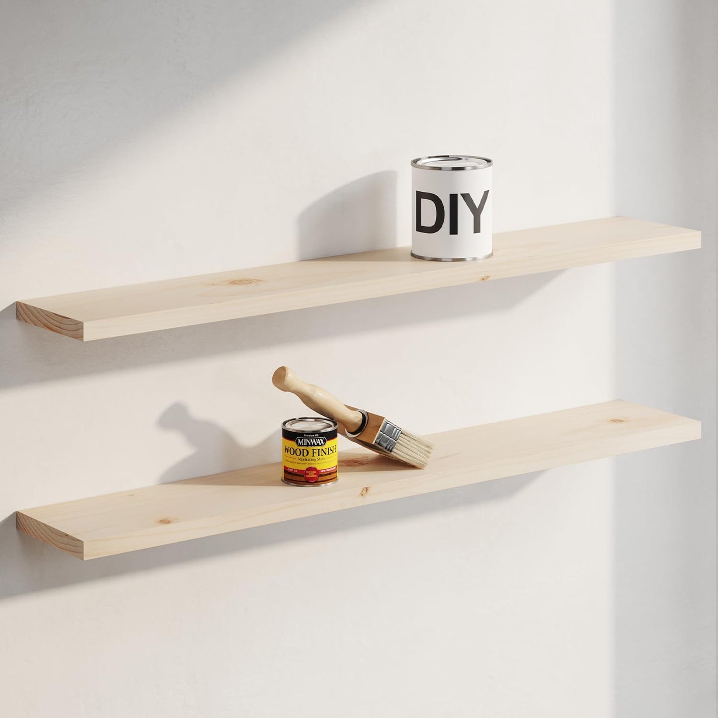 Homeforia 24 inch Natural Floating Shelf, High End Solid Real Wood 24inch Small Floating Shelves for Wall Mounted, Natural Wooden Floating Shelves, Heavy Duty Bracket, 24 X 6.5 X 1.75 in, Set of 2