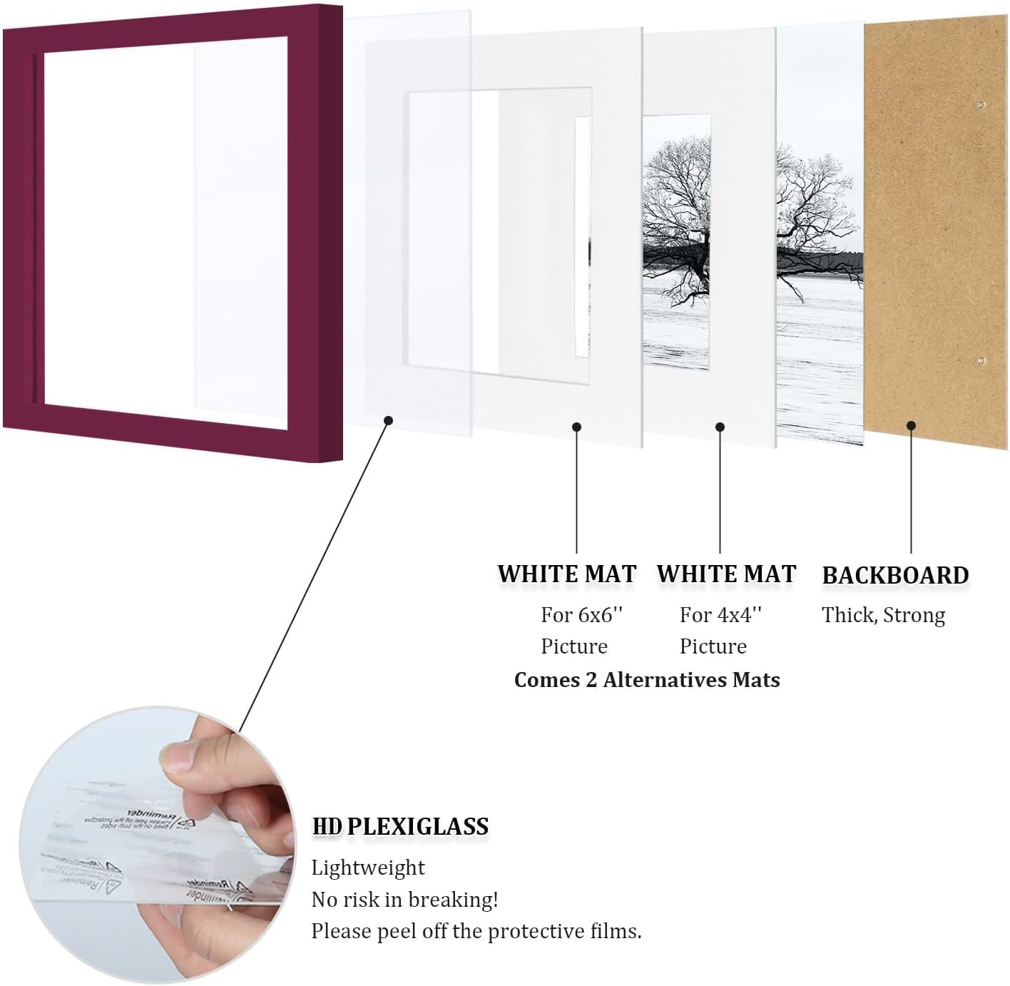 Egofine 12x16 Picture Frame Black, Covered by Plexiglass Made of Solid Wood, Display Pictures 9x12 and 11x14 with Mat or 12x16 Without Mat, for Wall Mounting Photo Frame - Colors A