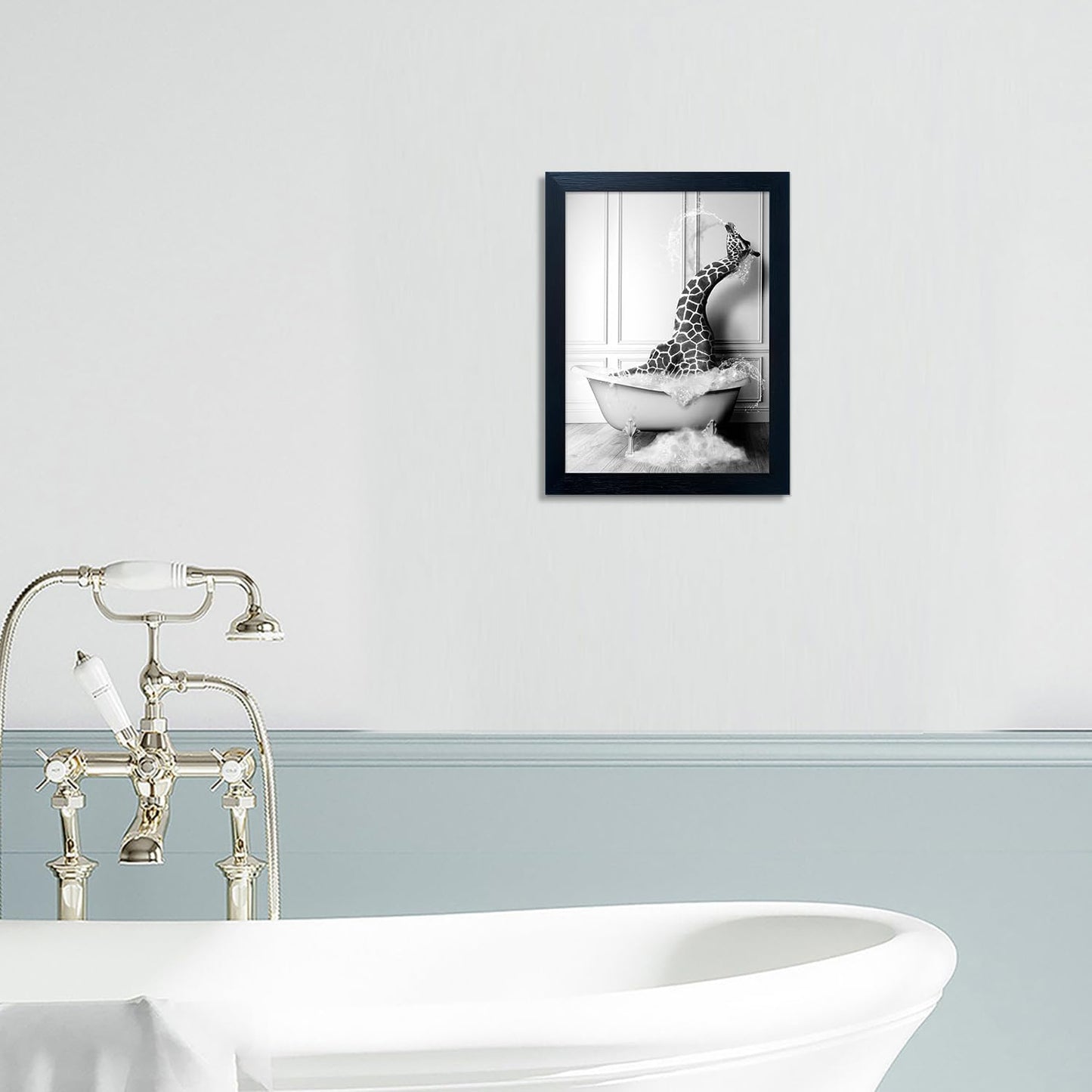 Bathroom Picture Wall Decor, Framed Black and White Bathroom Wall Art, Toilet Paper in Little Funny Raccoon's Hand Animal Canvas Print Painting