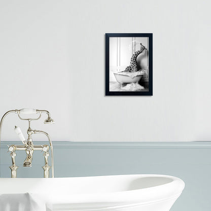 Bathroom Picture Wall Decor, Framed Black and White Bathroom Wall Art, Toilet Paper in Little Funny Raccoon's Hand Animal Canvas Print Painting