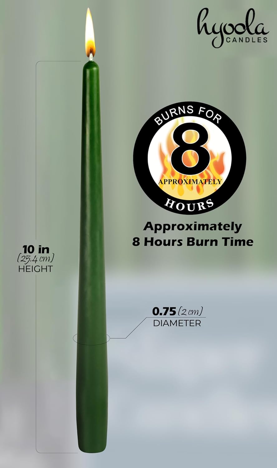 Hyoola Tall Taper Candles - 10 Inch Metallic Gold Unscented Dripless Taper Candles - 8 Hour Burn Time - 4 Pack