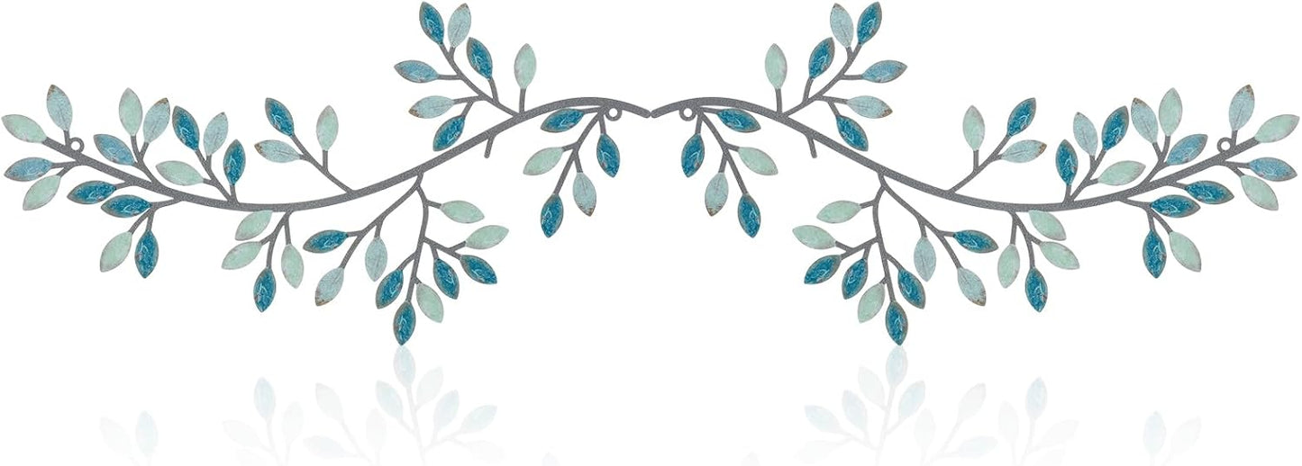 Hotop 2 Pieces Metal Tree Leaf Wall Decor Vine Olive Branch Leaf Wall Art Wrought Iron Scroll Sculptures Above the Bed, Living Room, Outdoor Decoration (Classic Style,Black)