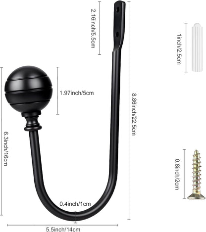 Curtain Holdbacks, 4pcs Curtains Holder Wall Mounted Drapery Tiebacks Retro Window Hook for Home Decor, Matte Black