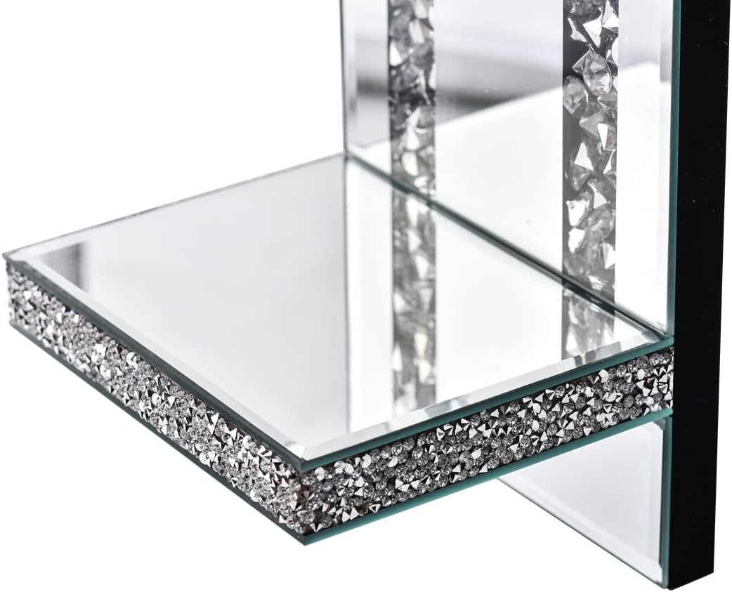 Aeveco Crystal Crush Diamond Mirrored Candle Sconces, Silver Wall Candle Holder Set of 2, Wall Decorations for Living Room，Dining Room (Rectangle Stripe (Style 4))