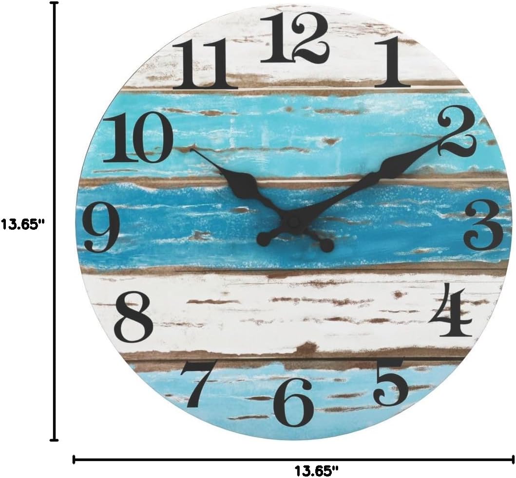 CHYLIN Wall Clock, Silent Non Ticking Battery Operated, Rustic Coastal Country Clock Decorative for Bathroom Kitchen Bedroom 8