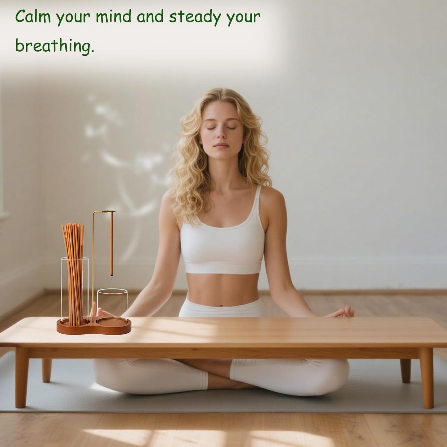 2 in 1 Incense Holder for Sticks, Insence-Stick Holder with Glass Ash Catcher & Incense Sticks Organizer, Anti-Ash Flying Incense Burne for Yoga, Spa, Meditation, Wooden Home Decor